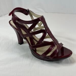 Naturalizer Danya Wine Patent Strappy Platform Sandals Heels Women's Size 7W
